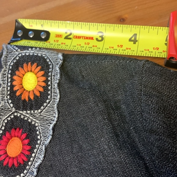 Anna Sui Black Denim Jacket, Fully Lined, Pockets,  Embroidery that Pops - Picture 8 of 15